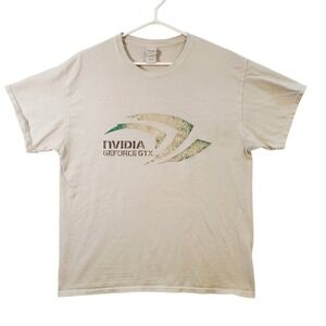 NVIDIA GeForce GTX Graphic T-Shirt Men Large Cream Tech Gaming Cotton Gildan Tee